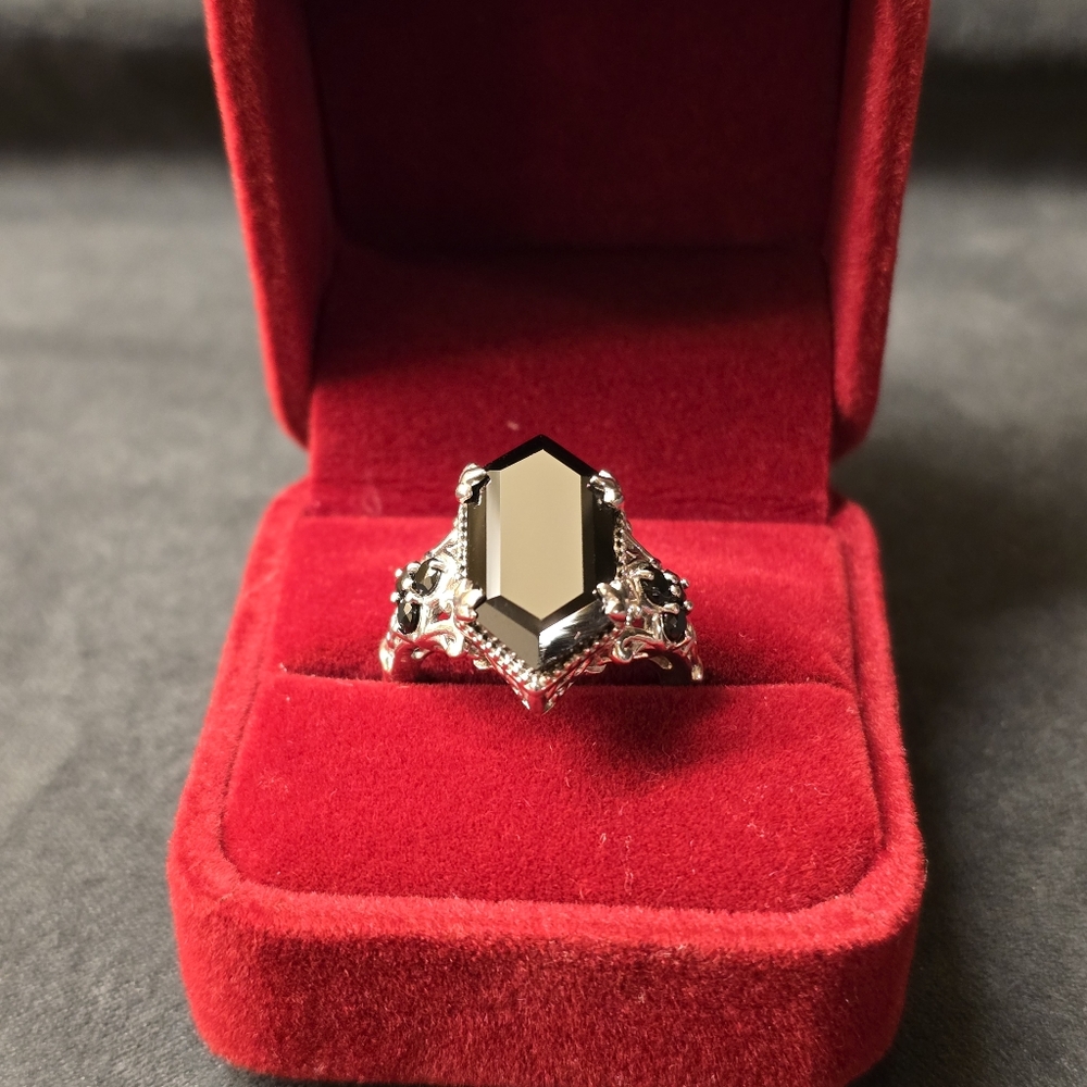 .925 Sterling Silver Lab Bkack Onyx Ring